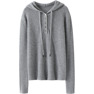 真不吹！随便穿搭～连帽羊绒衫女纯山羊绒毛衣针织打底衫秋冬帽衫