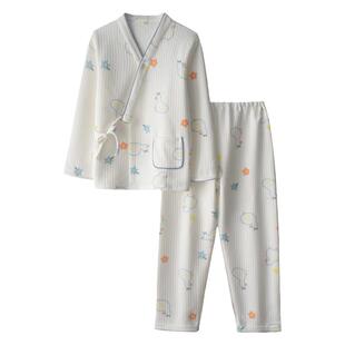 卡通小鸭和服睡衣女秋冬季纯棉空气层夹棉月子服长袖家居服套装