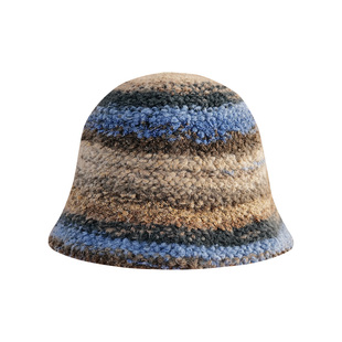 素单舍西复古条纹渔夫帽女秋冬美拉德盆帽加厚保暖颗粒感水桶帽潮