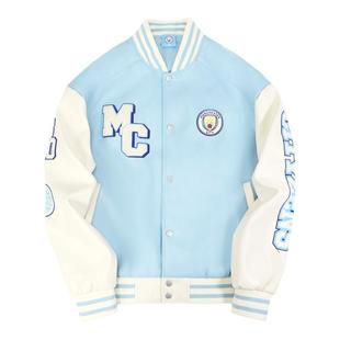 【官方正版】曼城俱乐部 | 蓝白棒球服拼色刺绣秋冬哈兰德球迷