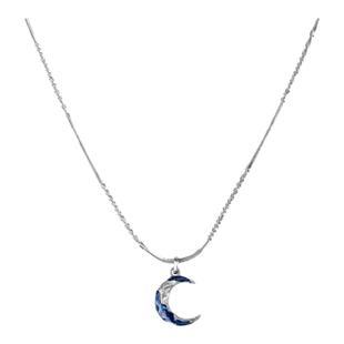 原创蓝色月亮吊坠项链小众设计无性别细闪简约链条男女