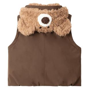 KEIKO 可爱毛绒熊连帽棉服马甲冬季叠搭外穿棕色保暖背心外套棉袄