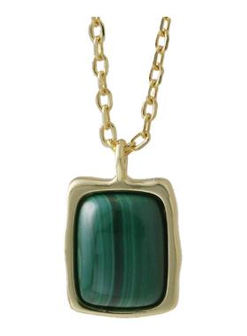 有幸S925银孔雀石方形轻奢锁骨链