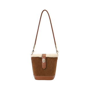 南风Chio2nd 真羊毛暖手栗棕水桶包包女秋冬麂皮毛绒包单肩斜挎包