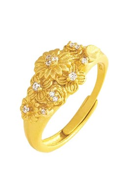 古法金繁花锦簇雏菊戒指女复古宫廷风点钻轻奢精致气质时尚指环