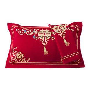 枕巾结婚2025年新款纯棉纱布红色枕头巾一对婚庆喜庆事枕巾盖棉布
