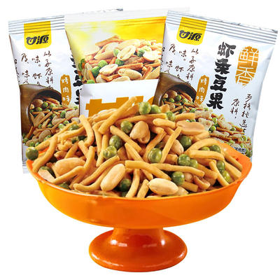 甘源虾条豆果5斤装蟹黄鲜虾烤肉青豆散装小包装混合批发零食2500g