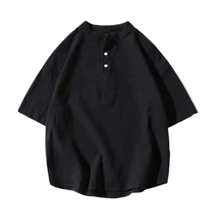 FFMR 小众宽松透气亨利领T恤男短袖日系港风小领口大码圆领亨利衫