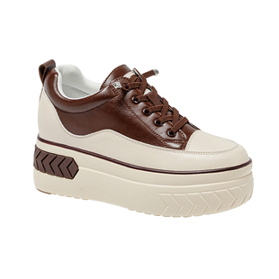 小个子内增高8cm女鞋子厚底皮面2025新款春秋爆款休闲运动松糕鞋