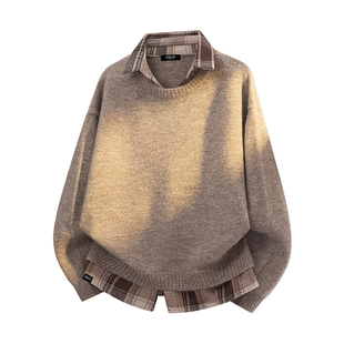 it :5cm/FIVECM美拉德复古针织衫男款秋季痞帅假两件设计休闲毛衣