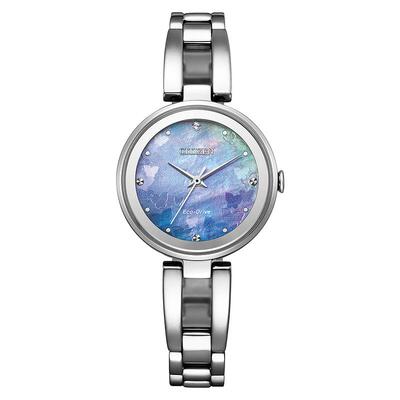 【自营】西铁城手表女光动能贝母表盘时尚休闲钢带女表EM0801-85N