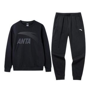 安踏加绒卫衣套装春季男款品牌运动服加厚长袖跑步两件套休闲卫裤