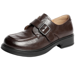 森达春新款厚底乐福鞋女鞋厚底商场同款软底真皮英伦黑色单鞋皮鞋