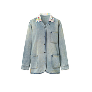 JAC FLEURANT【沈月同款】纽扣装饰拼色领牛仔衬衣外套百搭休闲