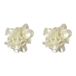 GMI无耳洞白色花朵蚊香盘耳夹2025新款耳钉小众高级感耳环耳饰女