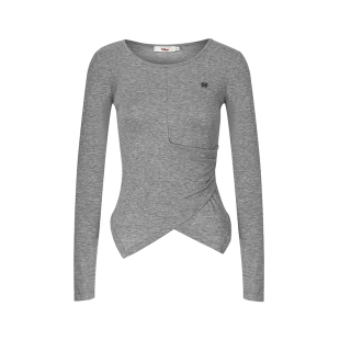 张婧仪同款 Liilou 轻盈天丝 松弛感 不规则收腰修身开衩长袖上衣