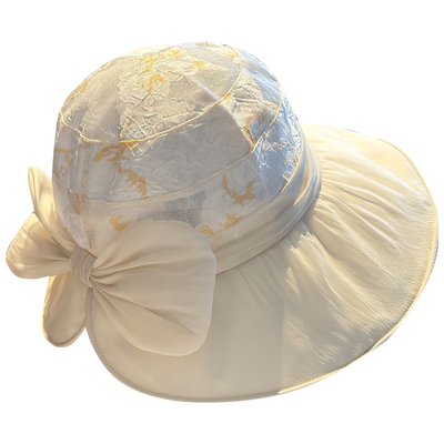 轻薄刺绣蝴蝶结防晒渔夫帽