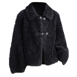 羊剪绒大衣女2025冬新短款温柔风小个子海宁羔羊毛毛颗粒皮草外套