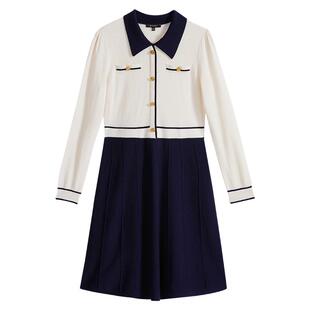 YINER音儿专选女装冬季时尚撞色POLO领羊毛针织连衣裙