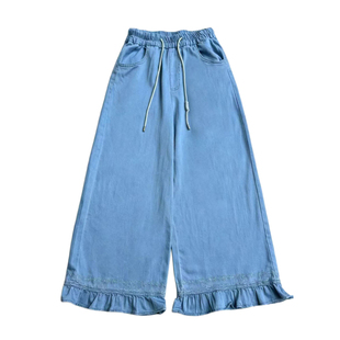 女童牛仔裤夏季薄款九分裤儿童阔腿裤夏装初中生女孩裤子夏天大童