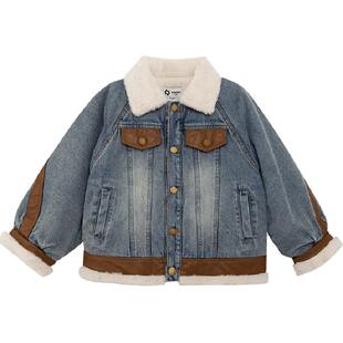 左西童装男童加厚仿兔毛牛仔外套儿童棉服棉衣冬装2025新款洋气潮