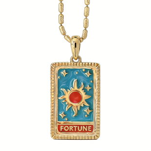 ins 风高级感吊坠18K 金珐琅幸运牌 塔罗太阳牌小众轻奢时尚项链