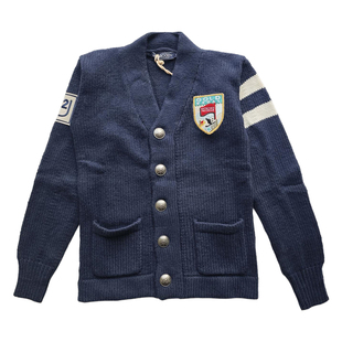 HYDROGEN男士复古徽章刺绣V领针织开衫毛衣藏蓝色纽扣衫