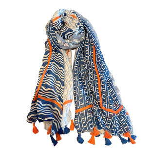 大海波浪丝巾女夏季防晒两用空调披肩拍照沙滩巾薄款棉麻围巾纱巾