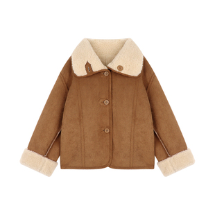 Amybaby女童上衣冬季2025新款韩系美拉德风皮毛一体时髦加厚外套