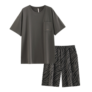 悦内睡衣男士夏季纯棉短袖短裤家居服夏款男款圆领套头薄款可外穿