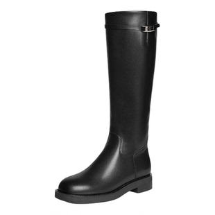 红蜻蜓骑士靴女秋冬女鞋气质粗跟长筒靴黑色瘦瘦靴潮酷机车靴女靴