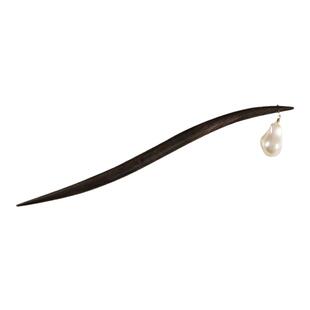 珍珠高级感黑色木质盘发簪子古风女生汉服丸子头发饰简约气质步摇