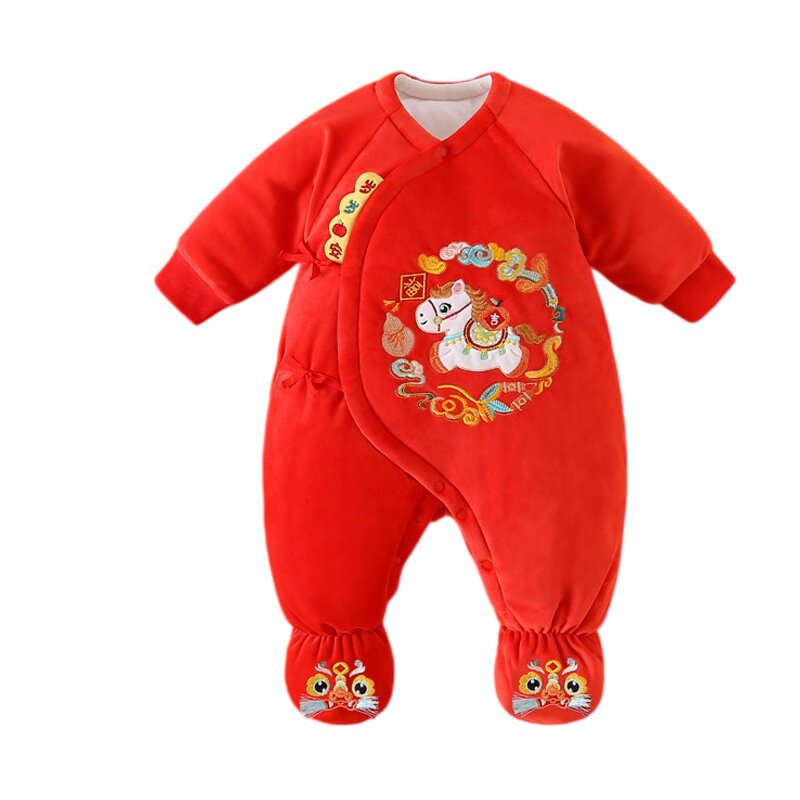 满月宝宝衣服冬百天婴儿礼服包脚