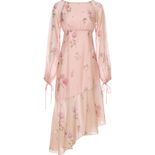 从那以后法式碎花连衣裙粉色长裙度假风裙子长袖鱼尾裙女秋季新款