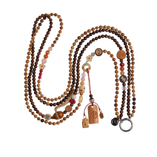 琼睿新中式檀香猫爪无事牌可爱斜跨木珠手机挂件精致编织挂链饰品朱砂黄梨木手机链礼物男女手机斜挎长挂绳