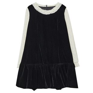 DM100大码百分百胖mm梨型苹果型甜美风花苞裙蕾丝拼接丝绒连衣裙