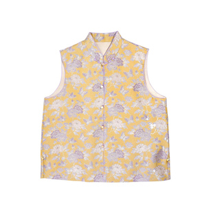 新中式马甲女三马宋锦螺钿蝶恋牡丹马甲中国风桑蚕丝休闲无袖上衣