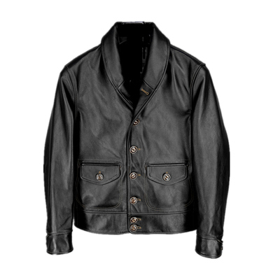 日版cossack style jacket风格哥萨克青果领校园皮夹克真皮皮衣男