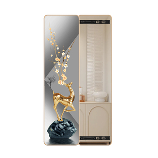 奶油风隐藏式全身镜圆角隐形推拉穿衣镜画暗藏可关闭镜子遮挡超薄