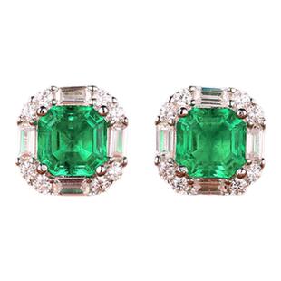 【SOOMI绿精灵】1克拉木佐色培育祖母绿耳钉电镀18K简约时尚耳饰