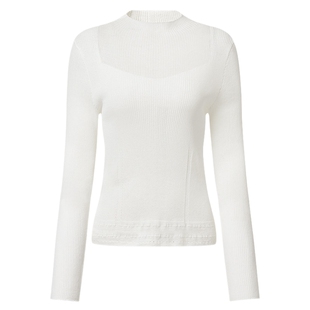 VGRASS维格娜丝春季新款棉混纺微透领针织打底衫肌理感套头上衣女