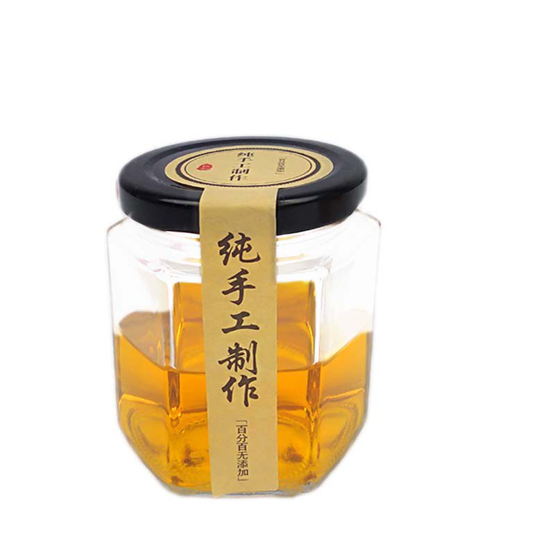 包邮蜂蜜瓶六棱玻璃瓶牛肉酱瓶子燕窝辣酱瓶果酱瓶泡沫盒包装带盖