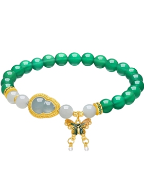 周六福玉髓葫芦中国风手串手饰S925银手链百搭时尚送女友圣诞礼物