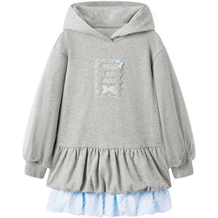【时尚系列】MINIPEACE太平鸟童装女童连帽卫衣裙春季拼接花苞裙