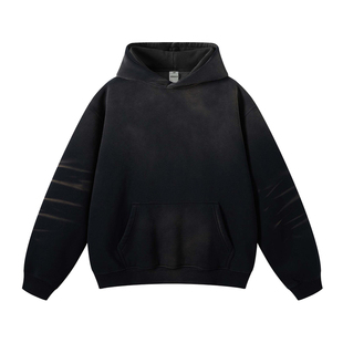 美式水洗做旧加绒高克重硬挺卫衣男款连帽情侣复古vintage穿搭潮