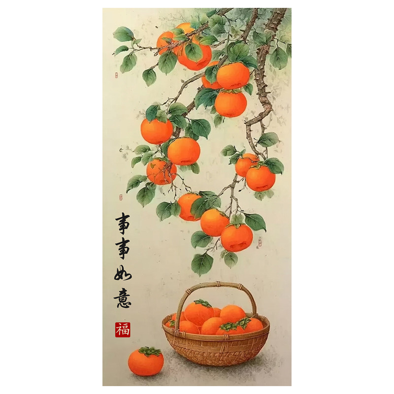 【进口棉布】爱阁十字绣事事如意竖版新中式简约客厅玄关手工绣