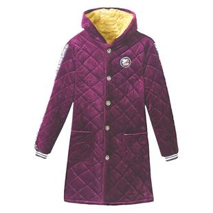 冬季加绒加厚款工作服妈妈装女罩衣大码外套中长款连帽长袖棉袄子