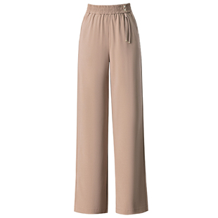 雅鹿羊毛呢直筒裤子女春秋冬2025新款加绒休闲高腰显瘦中年妈妈裤