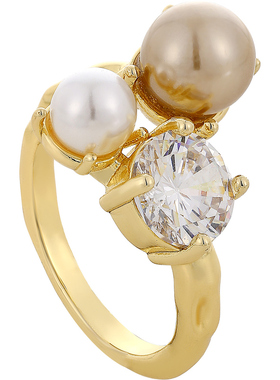 金色珍珠锆石开口戒指巨好看的