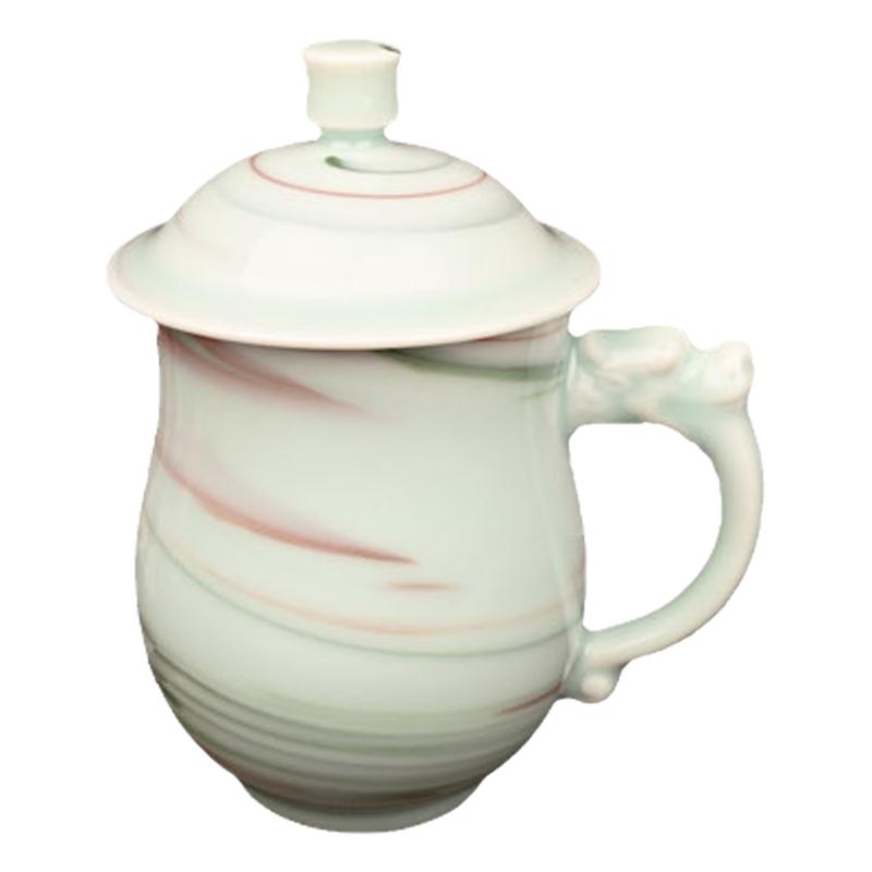 陶瓷绞胎带盖大茶杯